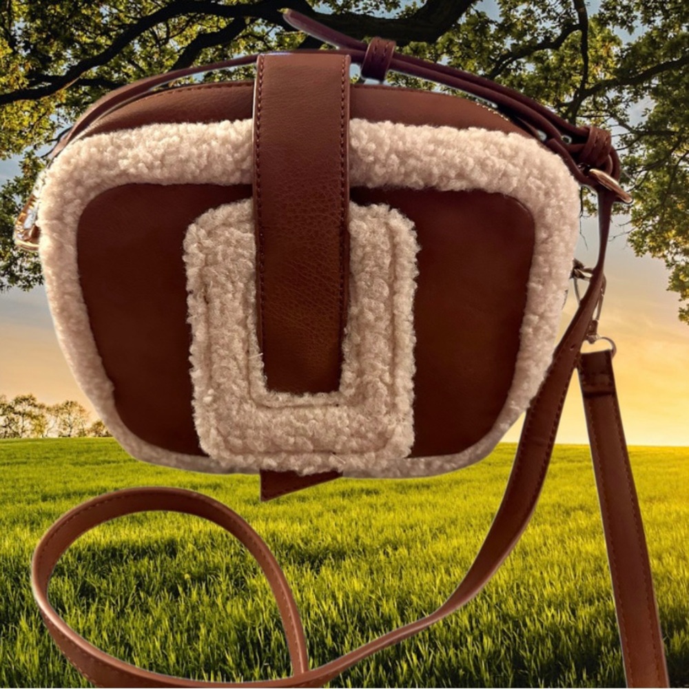 FFC New York Tory Faux Shearling Cognac Crossbody Bag NWOT